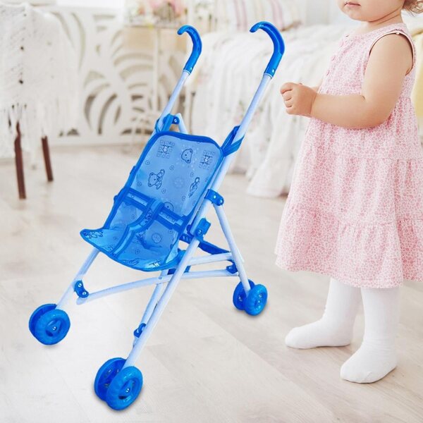 Zusammenklappbarer Puppenwagen aus Kunststoff und Stoff – Rollenspiel für Kinder ab 3 Jahren