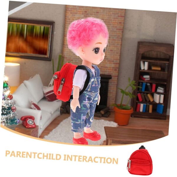 VICASKY Set 2 Mini Zaini con Cerniera Rosso per Bambole - Accessori Gioco e Viaggio