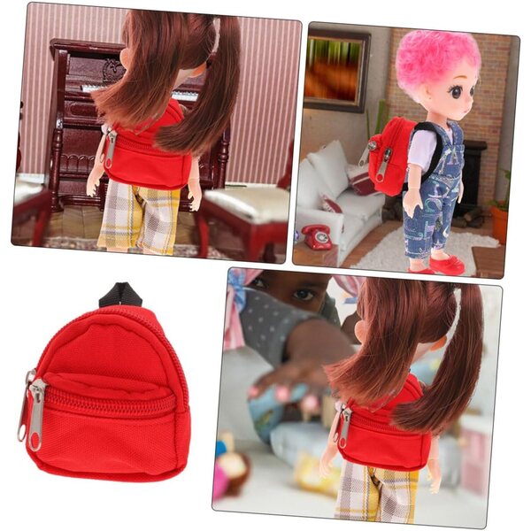 VICASKY Set 2 Mini Zaini con Cerniera Rosso per Bambole - Accessori Gioco e Viaggio