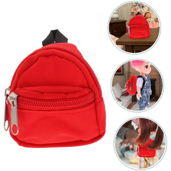 VICASKY Set 2 Mini Zaini con Cerniera Rosso per Bambole - Accessori Gioco e Viaggio