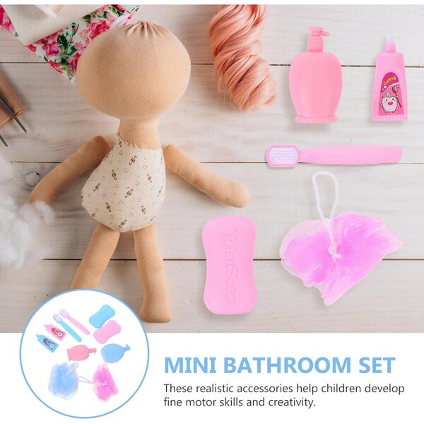 Accessori Miniatura per bambole 18 Pollici - Set Bagno con Spazzolino e Accessori in Plastica