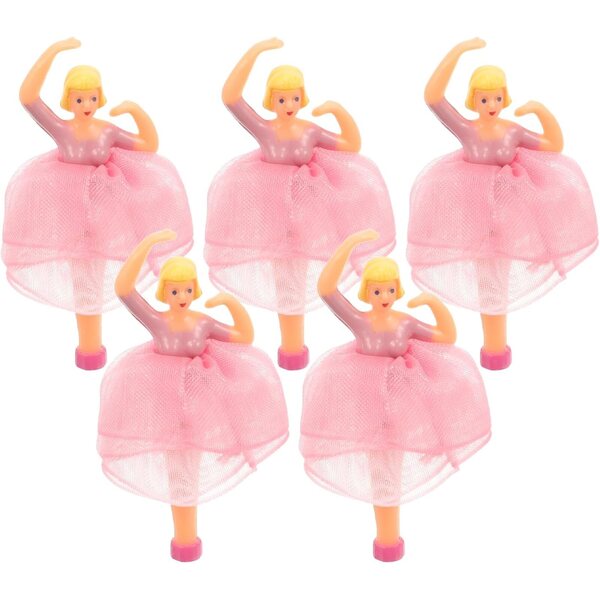 Set mit 5 rosa Ballerina-Figuren mit goldenem Rock für Spieluhr – elegante Dekorationen