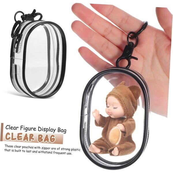 WOONEKY 4 Pochette Trasparente con Porta Chiavi per Figurine e Mini Pupazzi