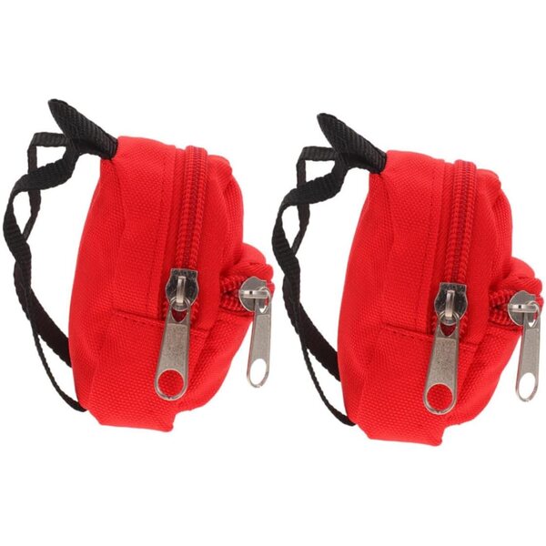 Mini zaini rossi per bambole, set 2 pezzi, accessori scuola e viaggio compatti e pratici