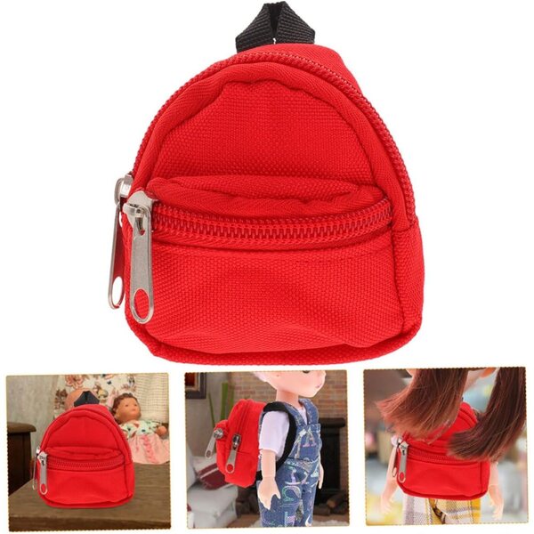 Mini zaini rossi per bambole, set 2 pezzi, accessori scuola e viaggio compatti e pratici