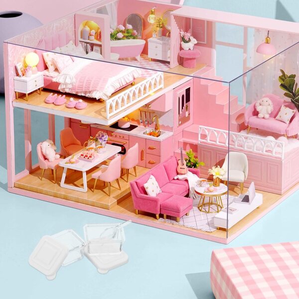 Set mit 12 Miniatur-Zubehörteilen für Puppenhäuser, transparente Lebensmittelbehälter