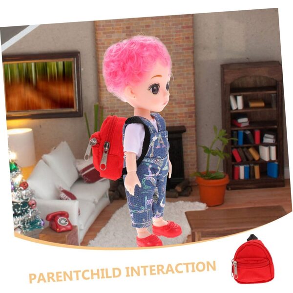 Set mit 2 roten Mini-Rucksäcken für Puppen, tragbares Zubehör für interaktive Spiele für Kinder