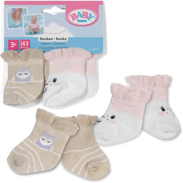 BABY born Socken mit Schaf- und Eulenmotiv für 43 cm große Puppen, 2er-Set