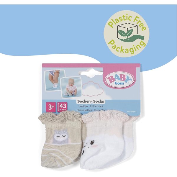 BABY born Socken mit Schaf- und Eulenmotiv für 43 cm große Puppen, 2er-Set