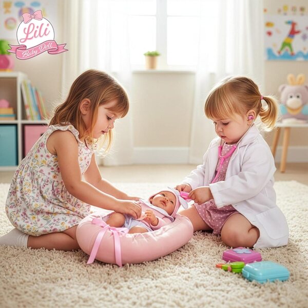 Kinderplay Wende-Transporttasche für 43 cm große Puppen, gemütliches Kinderzimmer und Reisebett