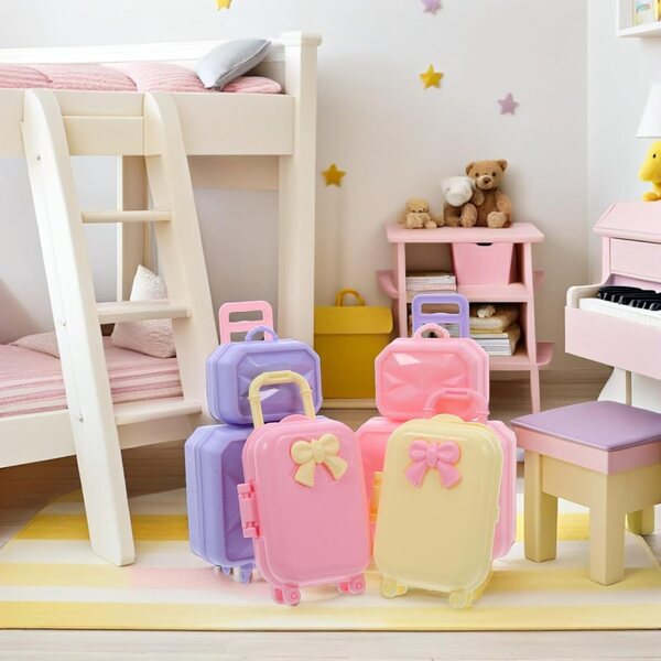 Set mit 4 Miniaturkoffern für 30-cm-Puppen aus farbigem Kunststoff, leicht zu transportieren