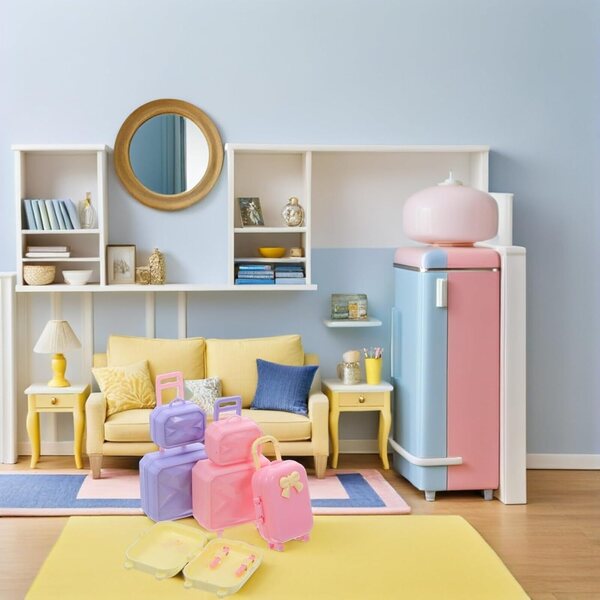 Set mit 4 Miniaturkoffern für 30-cm-Puppen aus farbigem Kunststoff, leicht zu transportieren