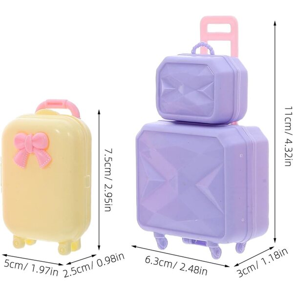 Set mit 4 Miniaturkoffern für 30-cm-Puppen aus farbigem Kunststoff, leicht zu transportieren