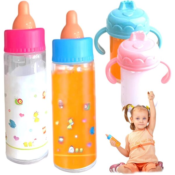6-teiliges Puppenflaschenset mit Flüssigkeitsverschwindungseffekt, Kinderspielzubehör