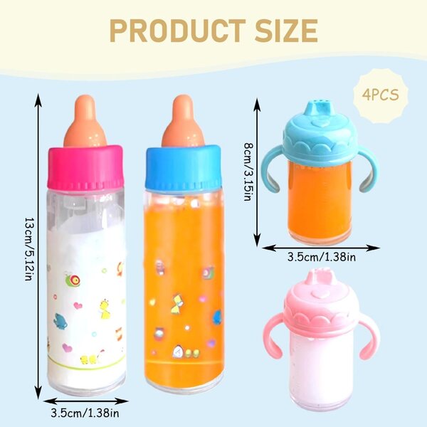 6-teiliges Puppenflaschenset mit Flüssigkeitsverschwindungseffekt, Kinderspielzubehör
