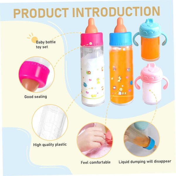 6-teiliges Puppenflaschenset mit Flüssigkeitsverschwindungseffekt, Kinderspielzubehör