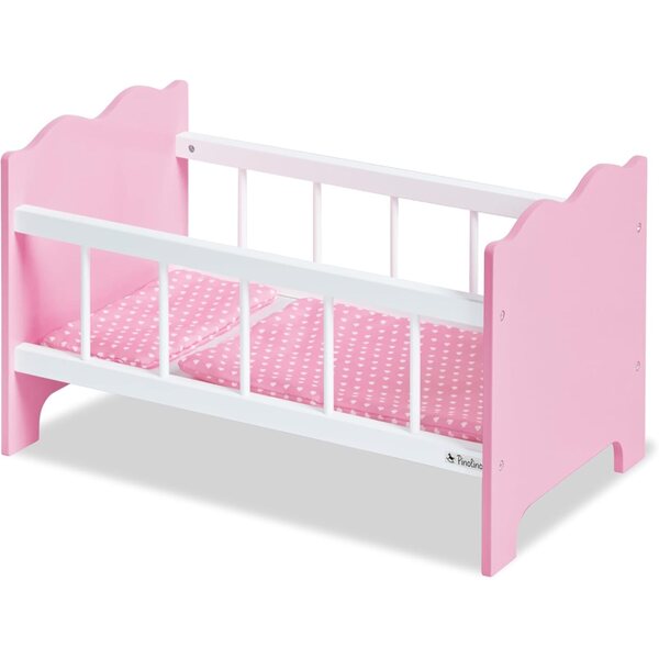 Jasmin PINOLINO Puppenbett mit rosa Bettwäsche, MDF-Holz 50x29x29 cm