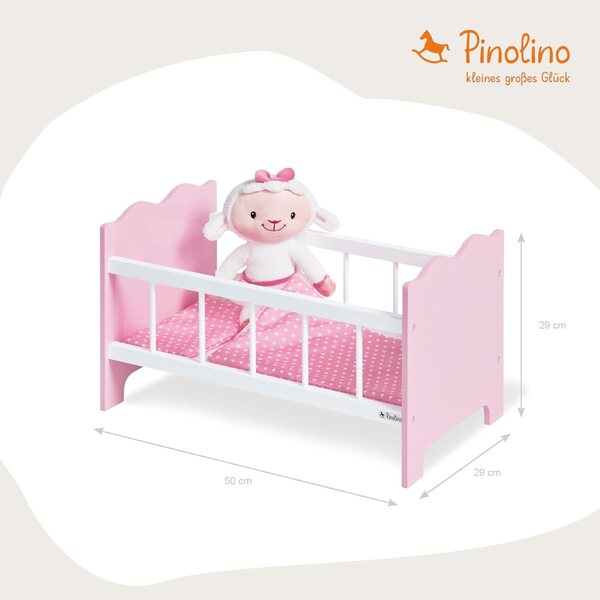 Jasmin PINOLINO Puppenbett mit rosa Bettwäsche, MDF-Holz 50x29x29 cm