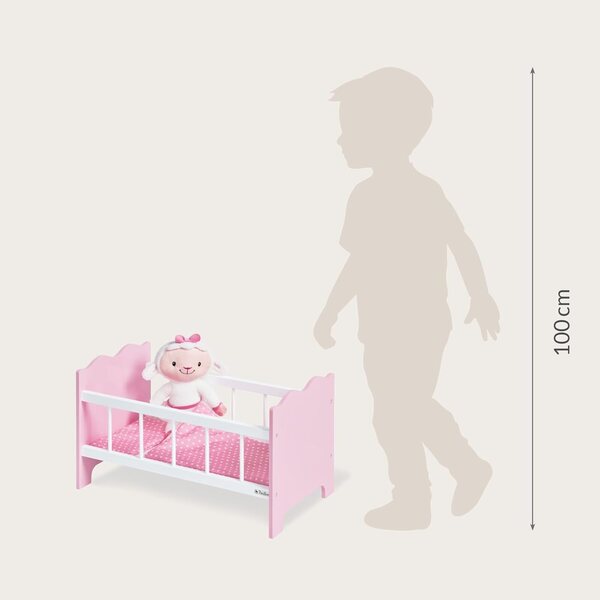 Jasmin PINOLINO Puppenbett mit rosa Bettwäsche, MDF-Holz 50x29x29 cm