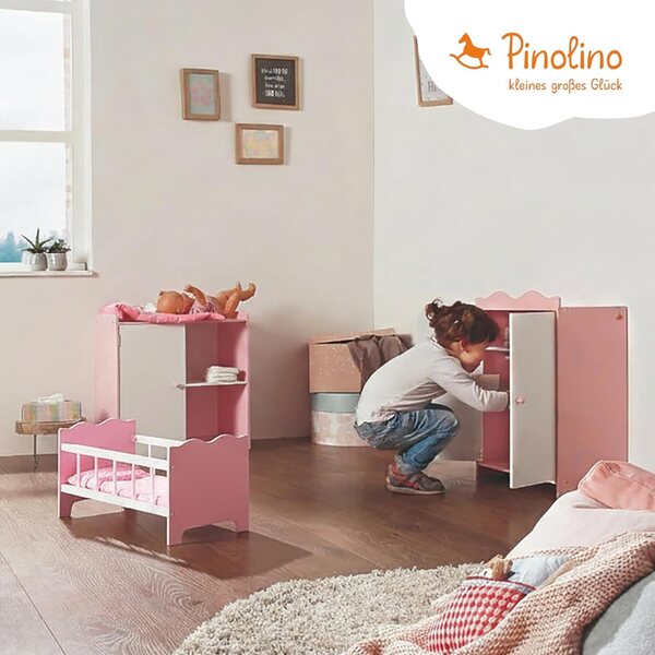 Jasmin PINOLINO Puppenbett mit rosa Bettwäsche, MDF-Holz 50x29x29 cm