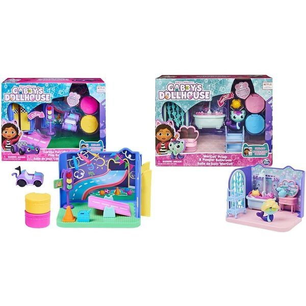 Gabby Deluxe Puppenhaus-Spielset, dunkelblaues Badezimmer und Chabriolette-Spielzimmer