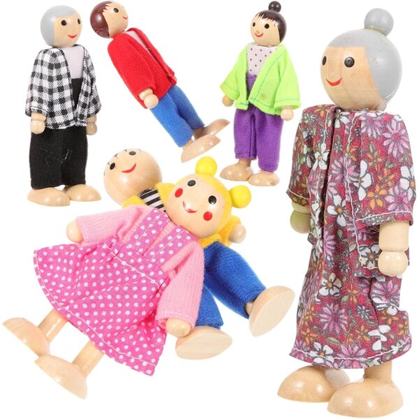 Figurine Famiglia in Legno Miniature per Bambini 6 Pezzi - Gioco Educativo e Motricità