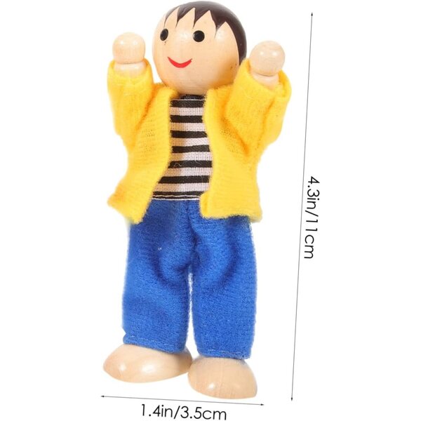 Figurine Famiglia in Legno Miniature per Bambini 6 Pezzi - Gioco Educativo e Motricità