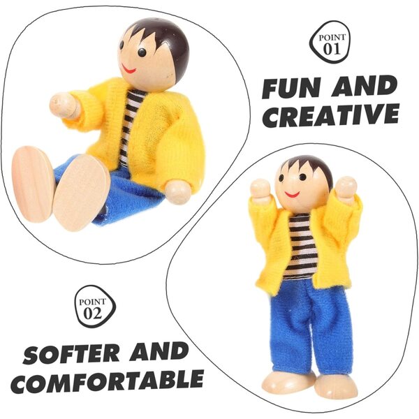 Figurine Famiglia in Legno Miniature per Bambini 6 Pezzi - Gioco Educativo e Motricità