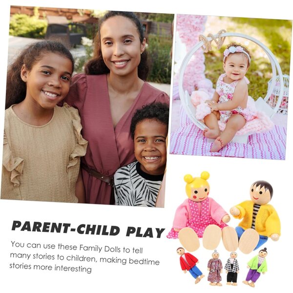 Figurine Famiglia in Legno Miniature per Bambini 6 Pezzi - Gioco Educativo e Motricità
