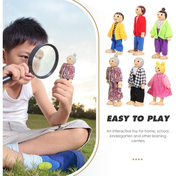 Set mit 6 beweglichen Holzfiguren für Puppenhäuser, Rollenspiel für Kinder