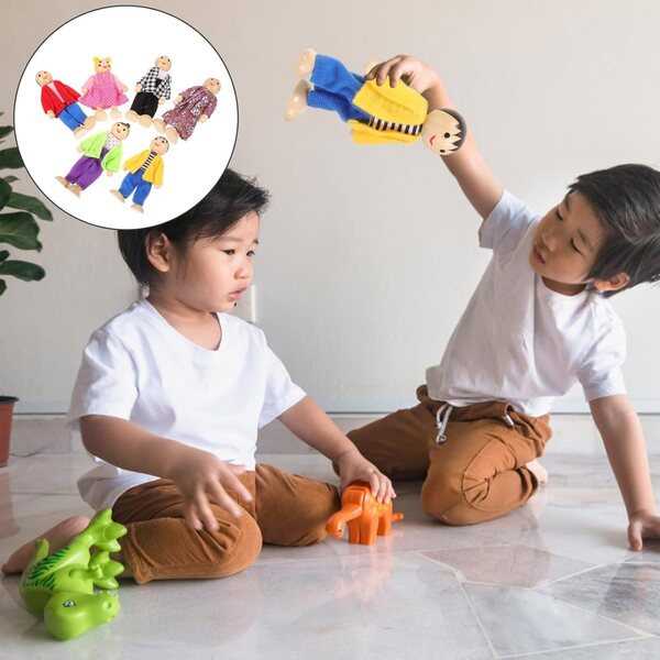 Set mit 6 beweglichen Holzfiguren für Puppenhäuser, Rollenspiel für Kinder