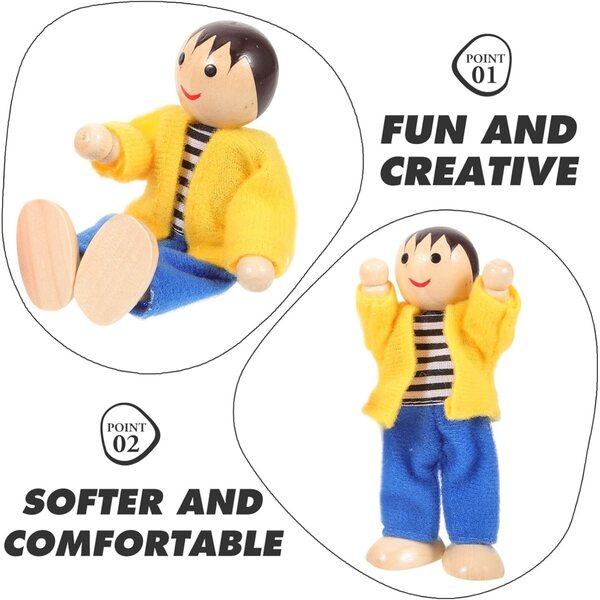 Set mit 6 beweglichen Holzfiguren für Puppenhäuser, Rollenspiel für Kinder