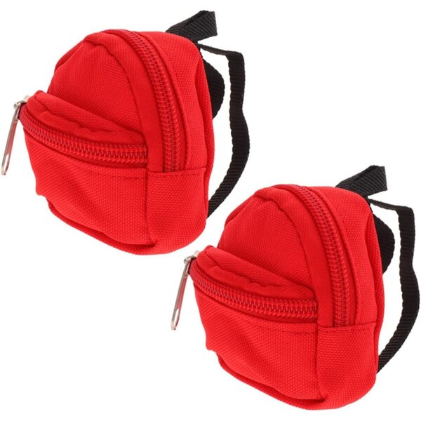 Mini Sac à Dos per Bambole Rosso 2 Pezzi con Zip Accessorio Gioco Interattivo