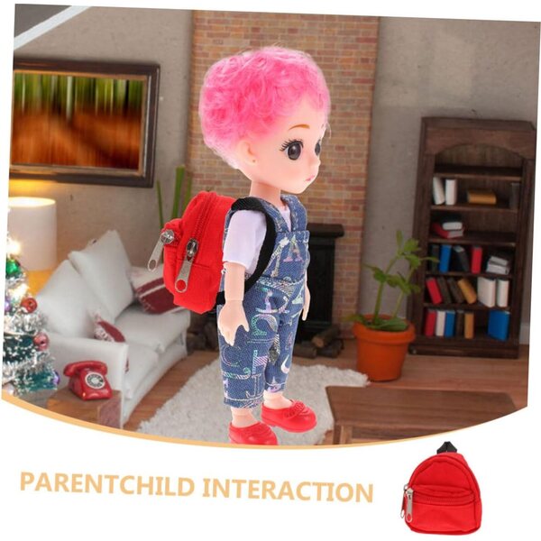 Mini Sac à Dos per Bambole Rosso 2 Pezzi con Zip Accessorio Gioco Interattivo