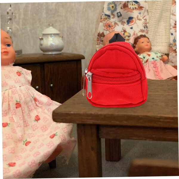 Mini Sac à Dos per Bambole Rosso 2 Pezzi con Zip Accessorio Gioco Interattivo