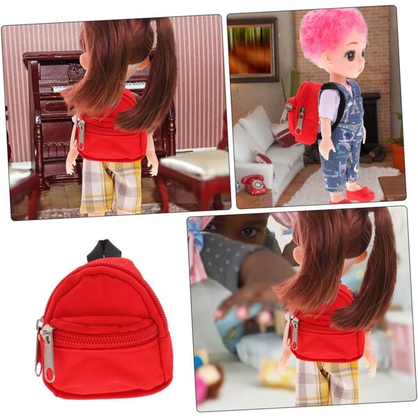 Mini Sac à Dos per Bambole Rosso 2 Pezzi con Zip Accessorio Gioco Interattivo