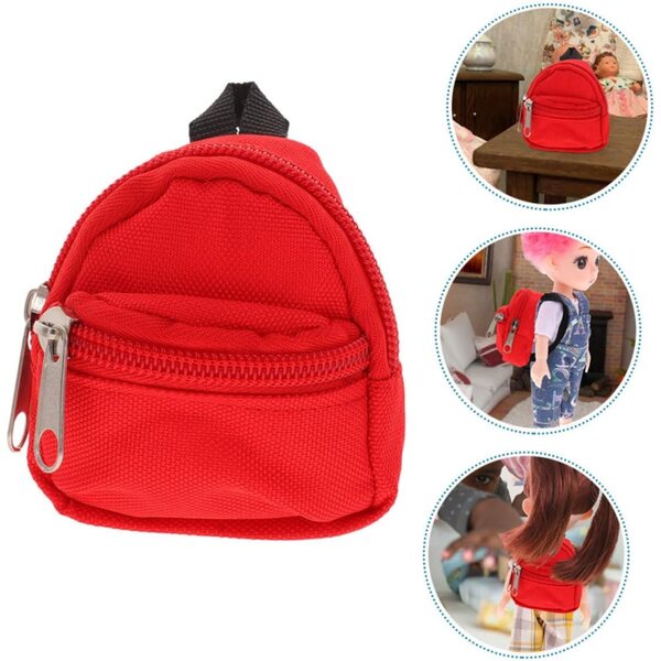 Mini Sac à Dos per Bambole Rosso 2 Pezzi con Zip Accessorio Gioco Interattivo