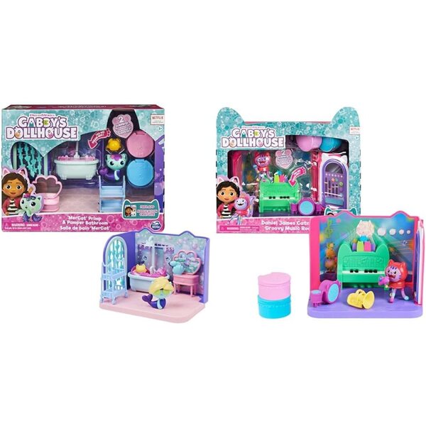 Gabbys Deluxe-Puppenhaus-Spielset: Marine-Badezimmer und DJ-Meow-Musikzimmer
