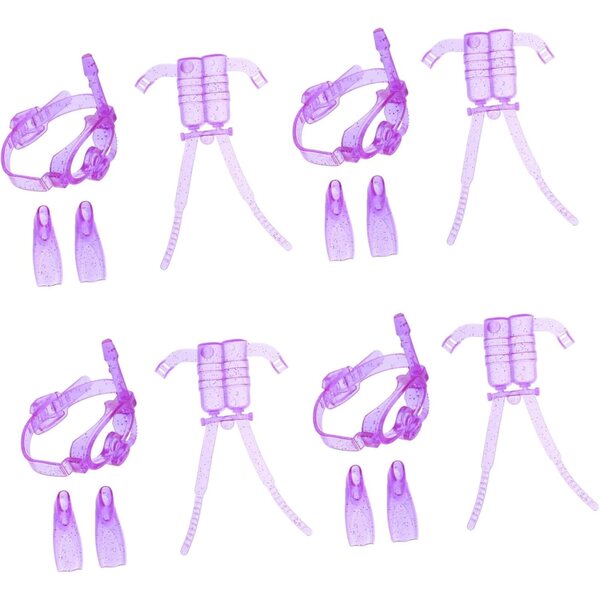 Set di 4 kit attrezzatura subacquea per bambole con bombole, maschere e pinne