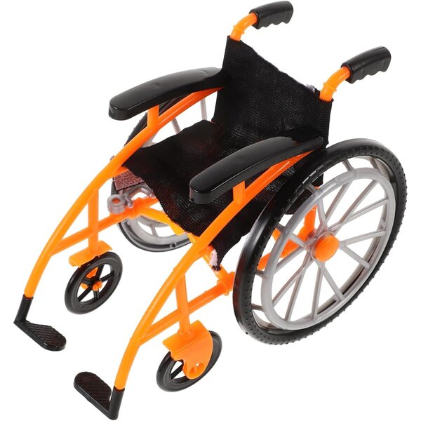 Zusammenklappbarer orangefarbener Kunststoff-Kinderwagen und Krücken für Puppen, Lernspiel