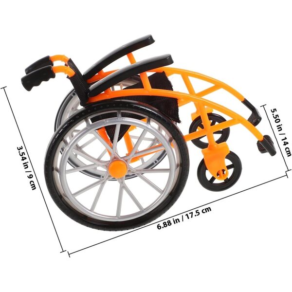 Zusammenklappbarer orangefarbener Kunststoff-Kinderwagen und Krücken für Puppen, Lernspiel