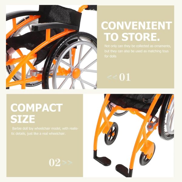 Zusammenklappbarer orangefarbener Kunststoff-Kinderwagen und Krücken für Puppen, Lernspiel