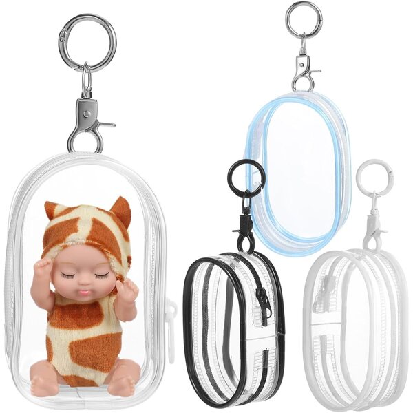 Set 4 Pochette Trasparenti con Zip e Portachiavi per Figurine - Custodia Compatta e Resistente
