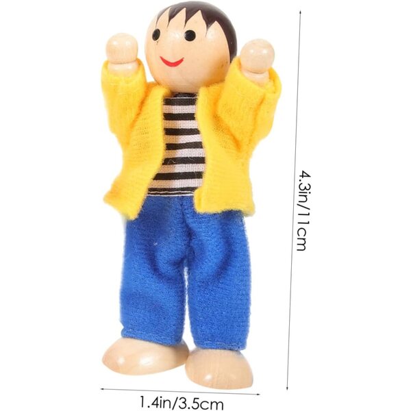 Set mit 6 beweglichen Familien-Holzpuppen – pädagogisches Rollenspiel für Kinder