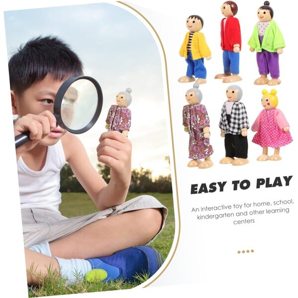 Set mit 6 beweglichen Familien-Holzpuppen – pädagogisches Rollenspiel für Kinder
