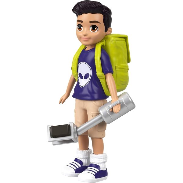 Polly Pocket Nicolas Puppe mit Selfie-Stick und Sportrucksack, 7,6 cm