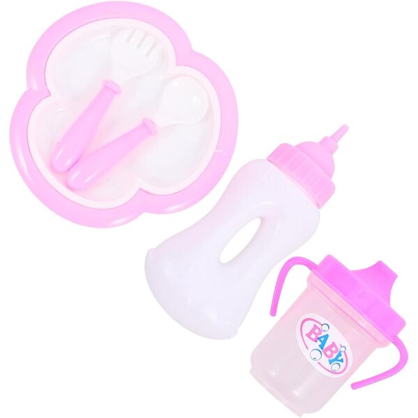 Set Accessori Miniatura per Bambole con Biberon, Piatto e Forchetta in Plastica