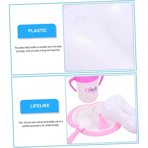 Set Accessori Miniatura per Bambole con Biberon, Piatto e Forchetta in Plastica