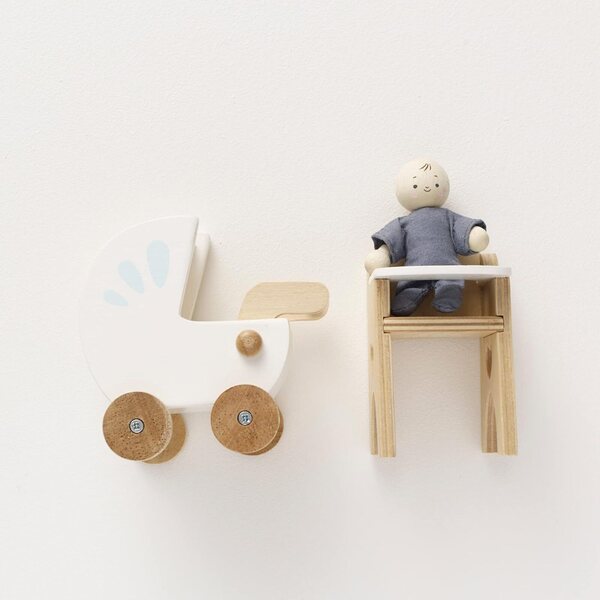 Kinderzimmer-Set aus FSC-Holz mit beweglichem Baby-, Landau- und Hochstuhl für 3+ Jahre
