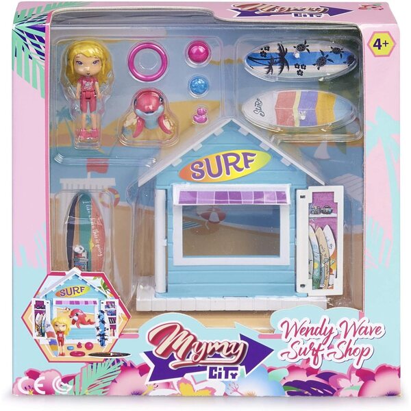 Mymy City Wendy Wave Shop – Surf-Set mit Figur, Brettern und Zubehör für Kinder ab 4 Jahren